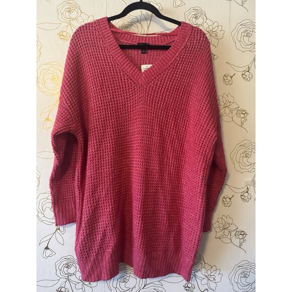 NWT Torrid Sweater Women 2X Pink V Neck Waffle Knit Pullover Drop Shoulder 043 - Picture 2 of 6